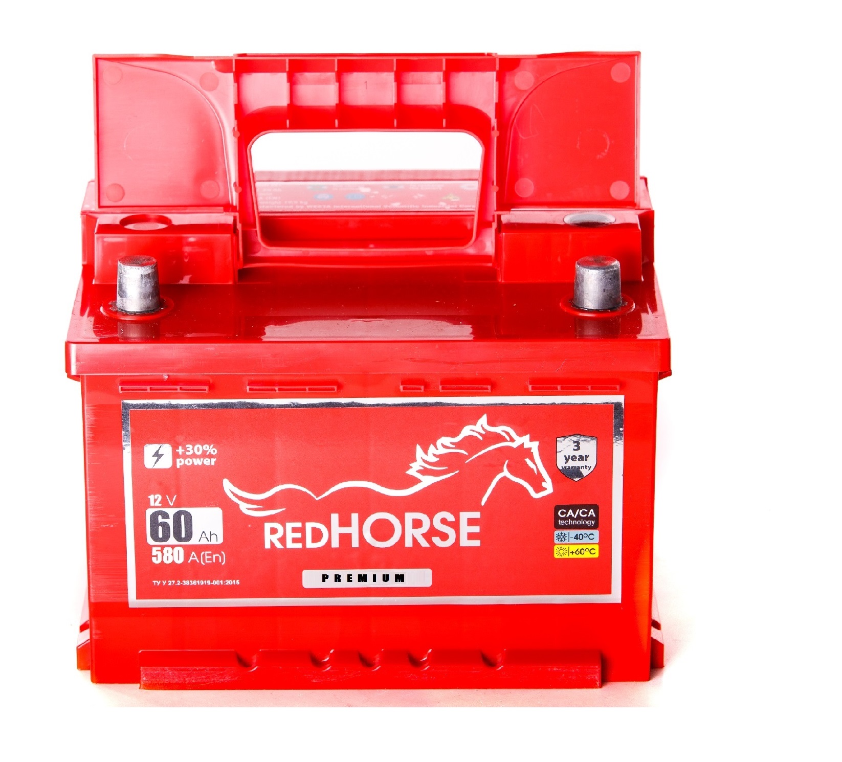 Акумулятор легковий Red Horse Premium 6СТ-60(0), 12B, 60Ah, 580A, плюс праворуч (R+) кальцієвий (Ca/Ca), 242x175x190мм (RHPREM060E0)